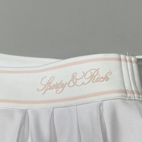 Sporty & Rich Women’s Vendome Script Logo Pleated Skort – White/Pink – Size XS - Picture 6 of 7